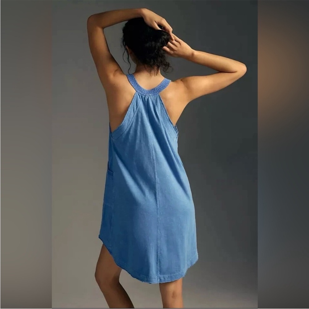 Daily Practice by Anthropologie The Carlie V-Neck Mini Dress  in Sapphire - Picture 2 of 11